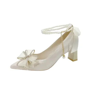 Puppytown Chunky Heel High Heels Women's Beige