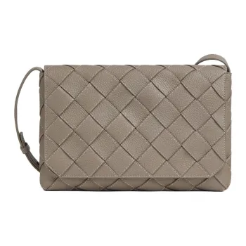 Bottega Veneta Calfskin Single Crossbody Bag Tubas Men's Gray Brown