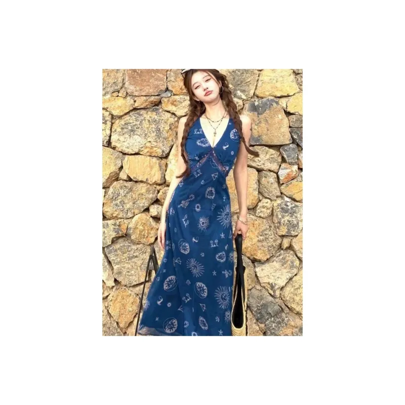 DOKZB Sleeveless Dresses Women's Navy Blue-6