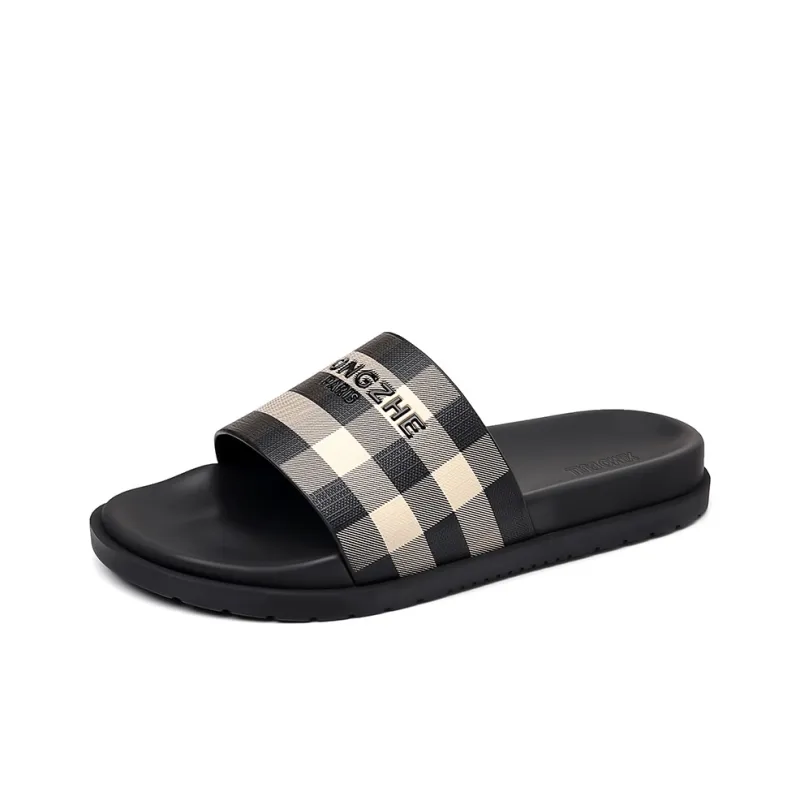 XIMO BULL Rubber Sole Slip Resistant Slide Slippers Men's Black-0