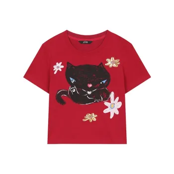 ELF SACK T Shirts Women's Red Kitten