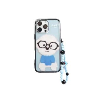 Wei Xin Acrylic Material Black Glass White Puppy Phone Cases Compatible With IPhone 16/15 Pro Max/Apple 13/14 Pro/Max