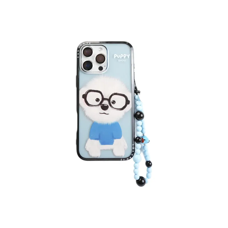 Wei Xin Acrylic Material Black Glass White Puppy Phone Cases Compatible With IPhone 16/15 Pro Max/Apple 13/14 Pro/Max-0