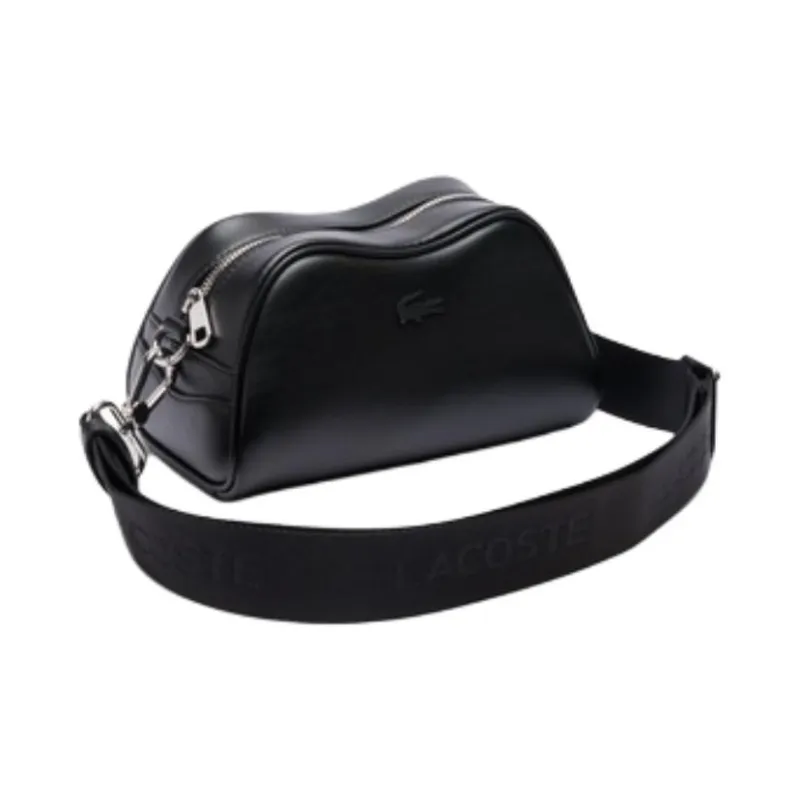 LACOSTE Cow Leather Shoulder Bag, Crossbody Bag Mini Women's Black-1
