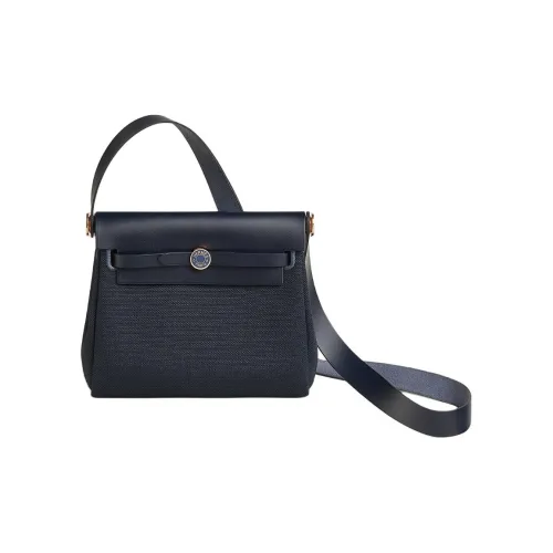 HERMES Herbag Zip Cow Leather Shoulder Bag Regular Women's 76 Bleu Indigo
