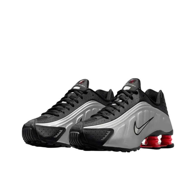 Nike Shox R4 Anti Slip Wear Resistant Low Top Casual Running Shoes Unisex Silver Black-2