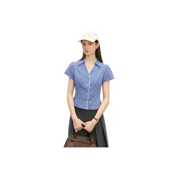 Flowers in water Shirts Women's Blue White Plaid