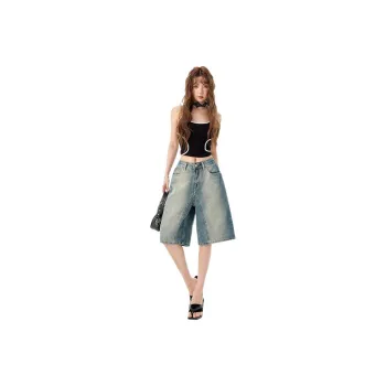 Rose Denim Shorts Women's Vintage Blue