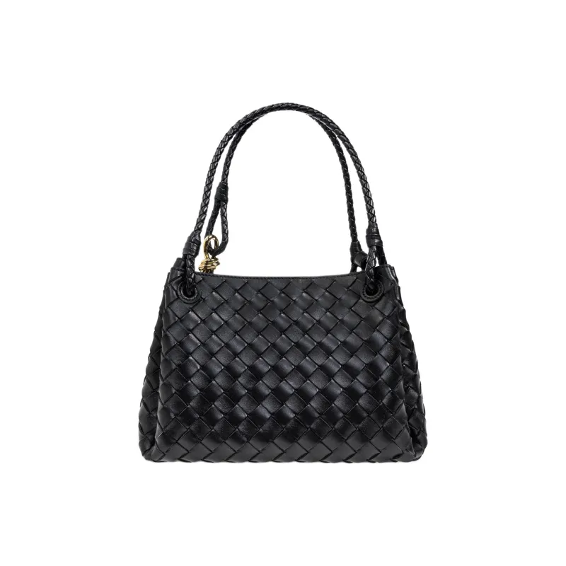 Bottega Veneta Leather One Shoulder Handbag Medium Size Women's Black-2