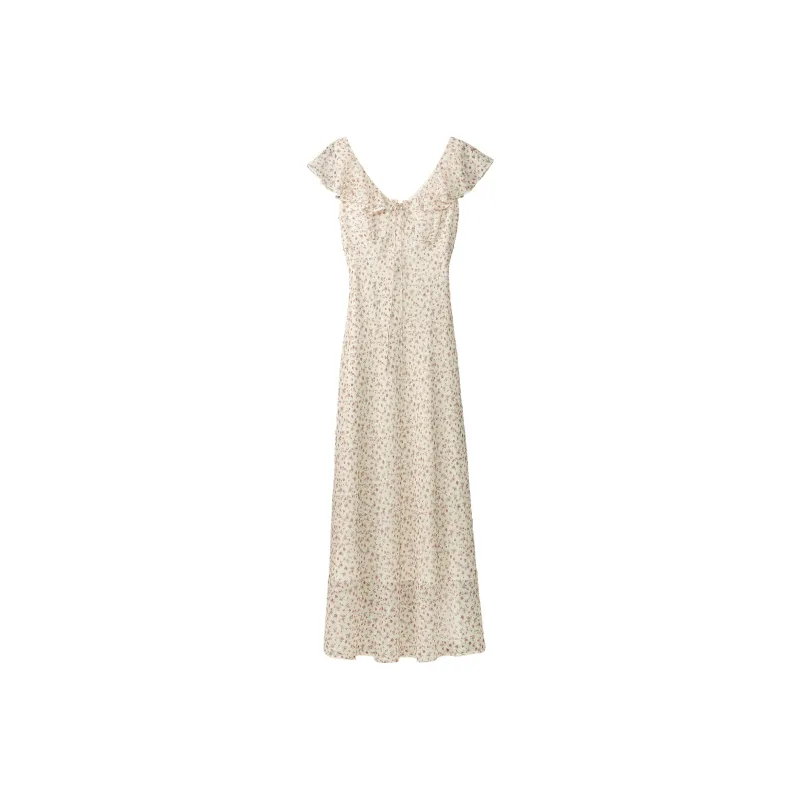 Fstudio Summer V Neck Cap Sleeve Floral Sleeveless Dress Women's-1