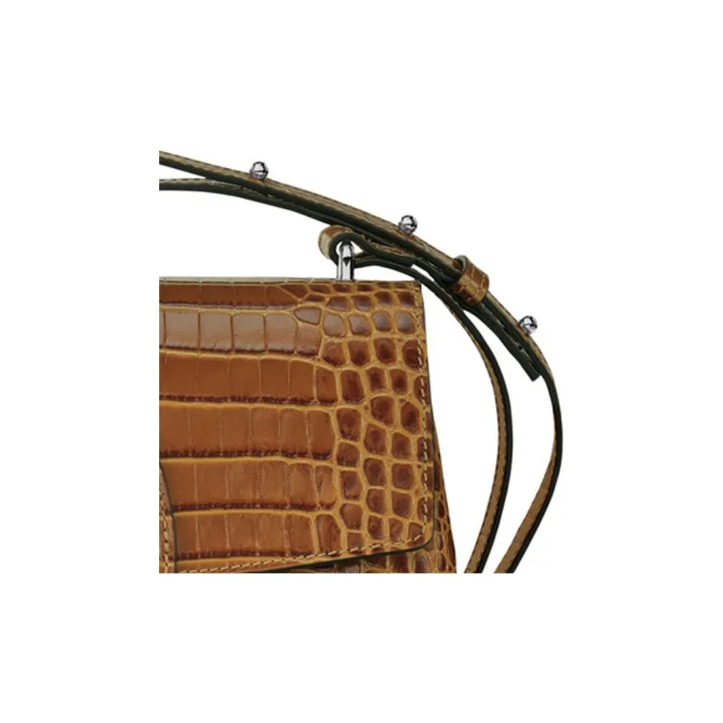 LONGCHAMP Roseau Crocodile Embossed Calfskin Shoulder Bag, Crossbody Bag Women's Brown-2