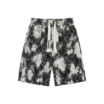 FORIDER Casual Shorts Unisex Black Floral