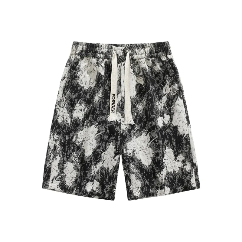 FORIDER Casual Shorts Unisex Black Floral-0