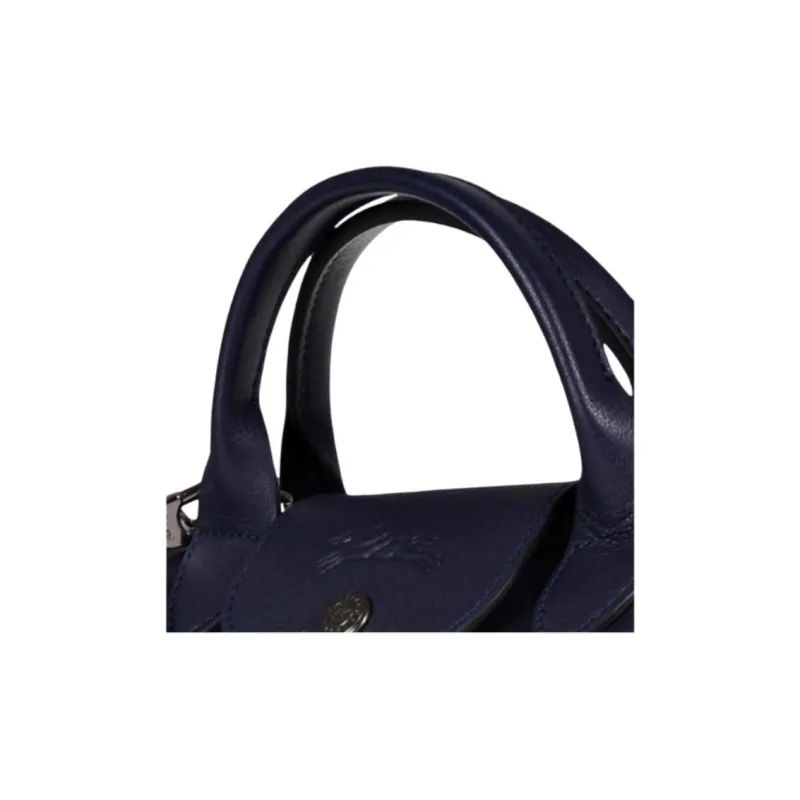 LONGCHAMP Le Pliage Cuir Canvas Crossbody Bag, Handbag Women's Blue-4