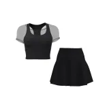 Starburst Black Short-Sleeved+Starburst Black Flared Skirt