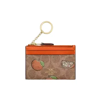 COACH Leather Card Holder Mini Women's Orange
