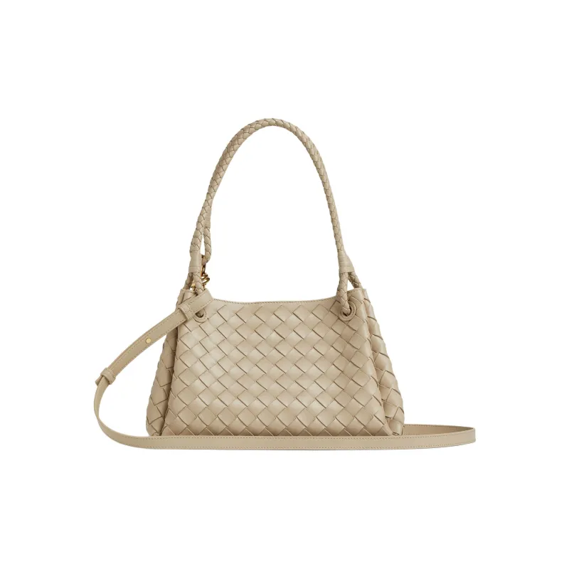 Bottega Veneta Intrecciato Lambskin Shoulder Bag, Crossbody Bag, Handbag Medium Size Women's Khaki-2