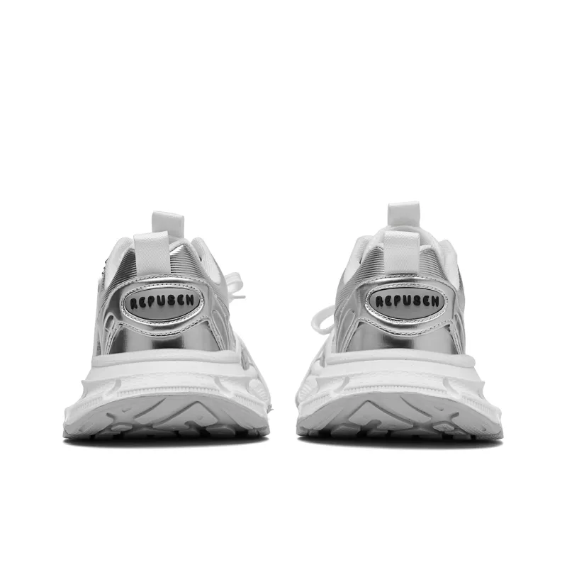 REPUSEN Slip Resistant, Abrasion Resistant, Breathable Low Top Chunky Sneakers Unisex Silver-8