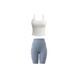 White Camisole+Gray Lake Blue Knee-Length Pants