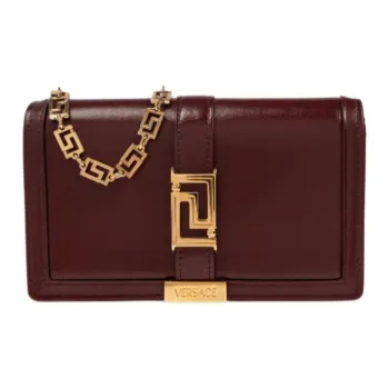 VERSACE Greca Goddess Calfskin Shoulder Bag Mini Women's Burgundy