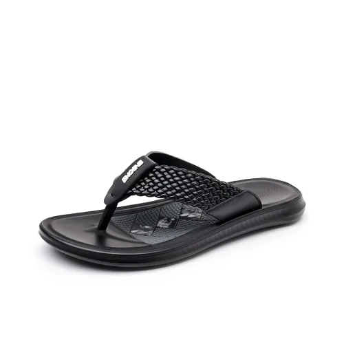 Eminu Rubber Sole Slip Resistant Flip Flops Men's Black