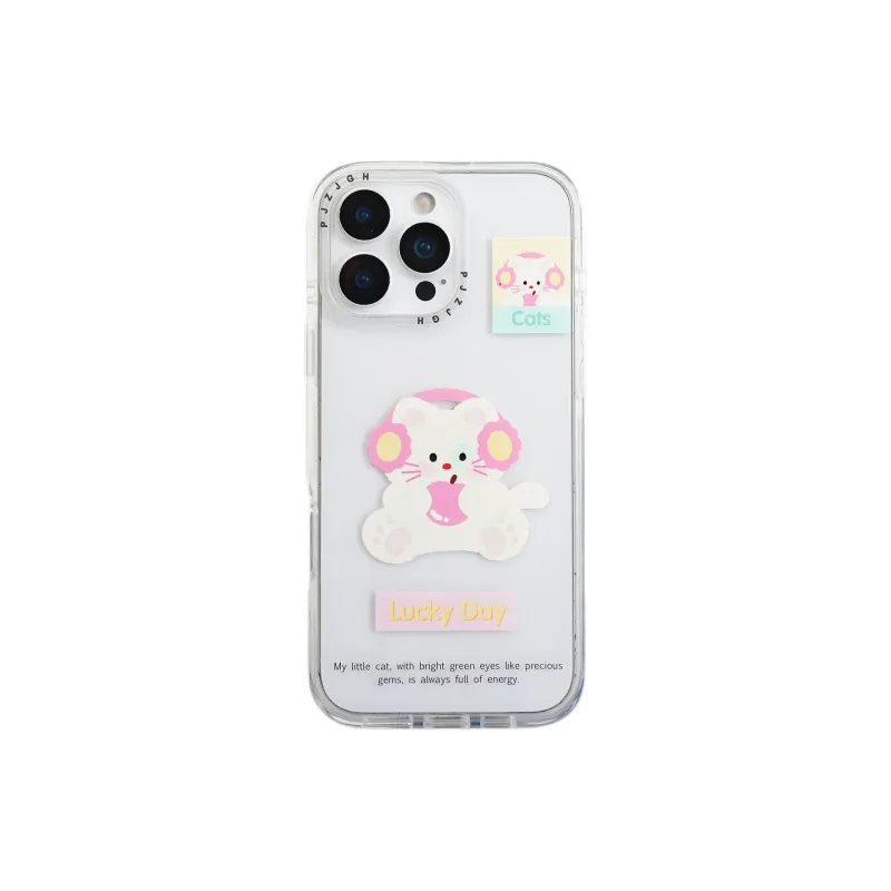 Wei Xin Acrylic Material Apple Headphone Kitten Phone Cases Compatible With IPhone 16/15 Pro Max/Apple 13/14 Pro/Max-0