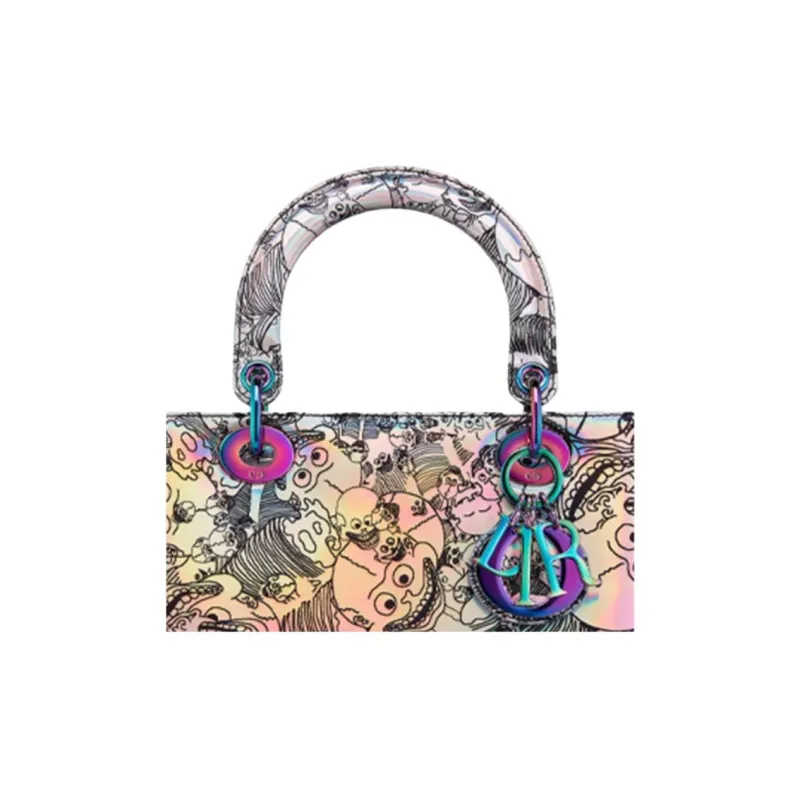 DIOR Zhang Huan Collaboration Lady Dior Cow Leather Shoulder Bag, Crossbody Bag, Handbag Medium Size Women's Silver-4