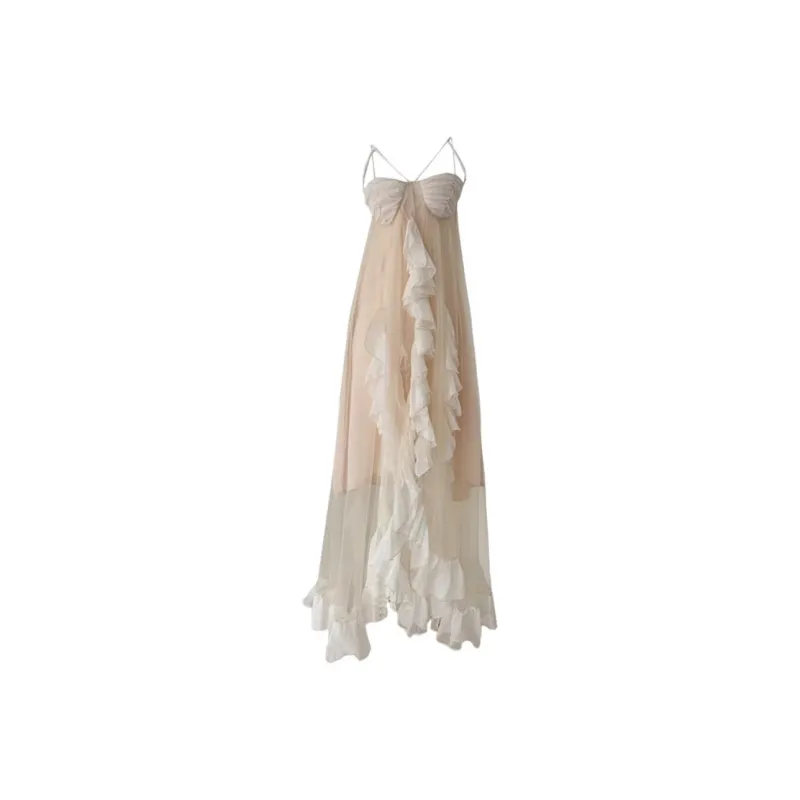 DOKZB Slip Dresses Women's Colored Glaze Light Apricot-0