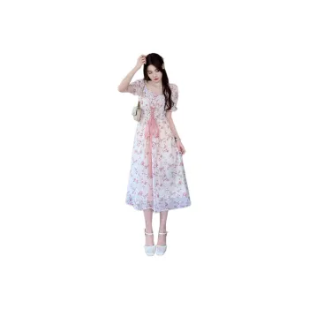 Flowers In Water Short Sleeved Dress Women's