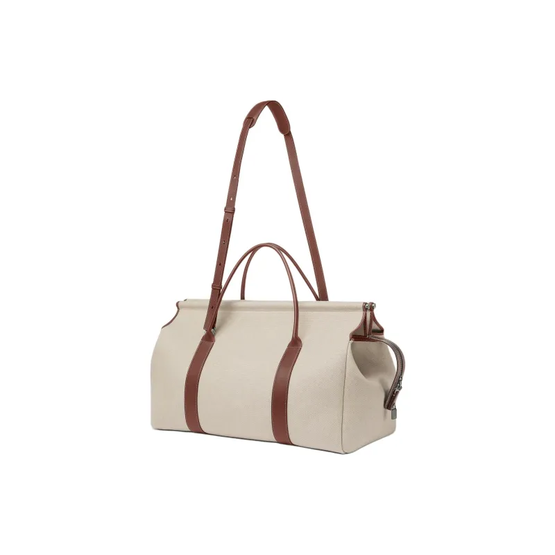 Loro Piana Loom Cotton Tote Bag, Shopping Bag, Shoulder Bag, Handbag Women's Natural & Caramel-1