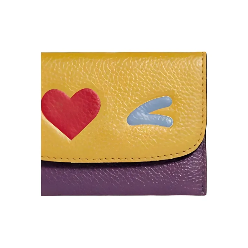 COACH Leather Clutch Wallet Women's Yellow & Purple-1