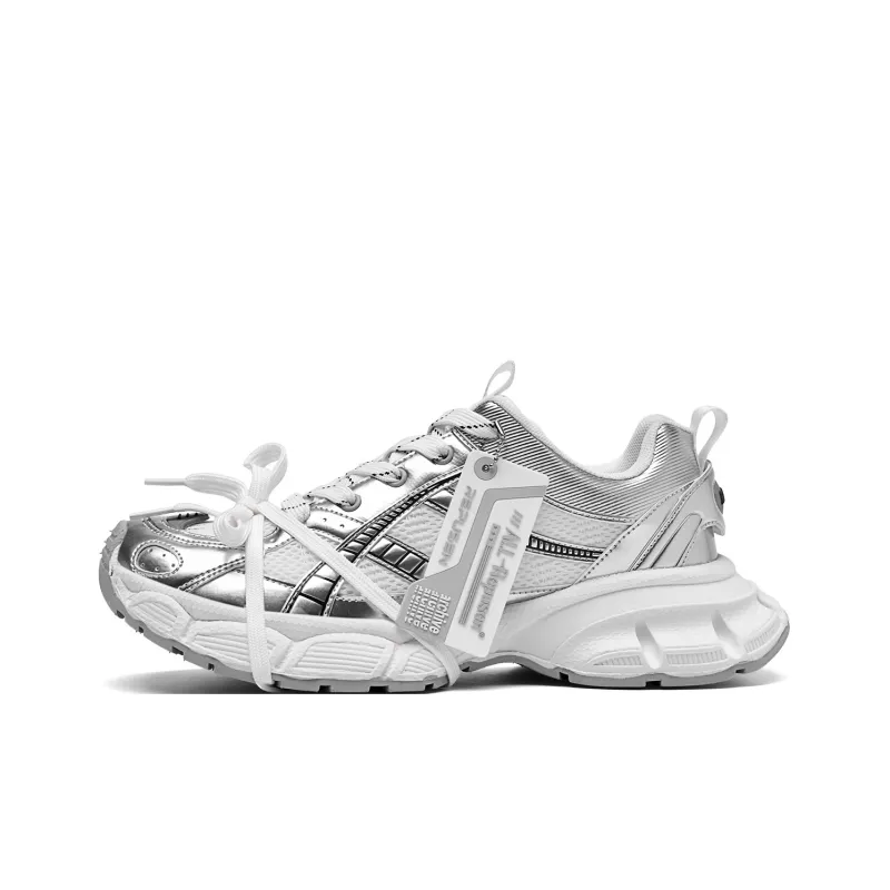 REPUSEN Slip Resistant, Abrasion Resistant, Breathable Low Top Chunky Sneakers Unisex Silver-0
