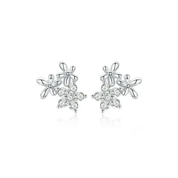 KYY S925 Silver Allergy Friendly White Gold Plated Floral Stud Earrings Women's