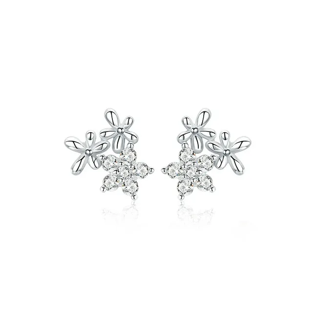 KYY S925 Silver Allergy Friendly White Gold Plated Floral Stud Earrings Women's-0