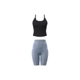 Starburst Black Camisole+Gray Lake Blue Knee-Length Pants