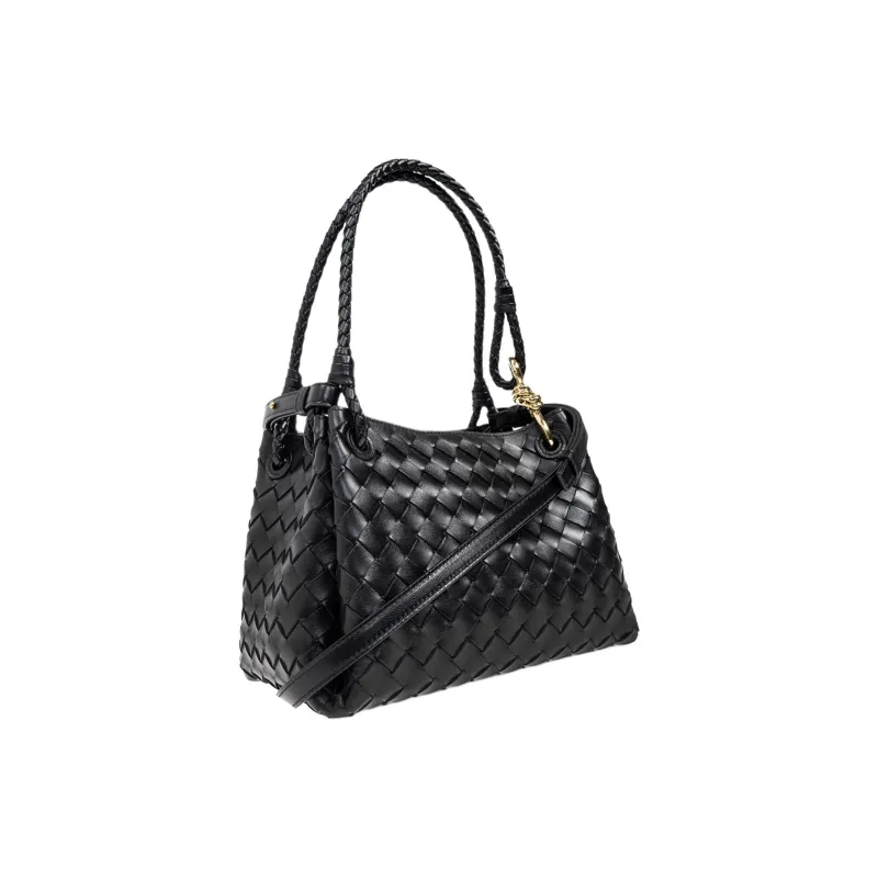 Bottega Veneta Leather One Shoulder Handbag Medium Size Women's Black-1