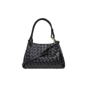Bottega Veneta Leather One Shoulder Handbag Medium Size Women's Black