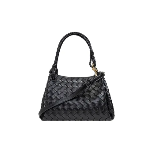 Bottega Veneta Leather One Shoulder Handbag Medium Size Women's Black