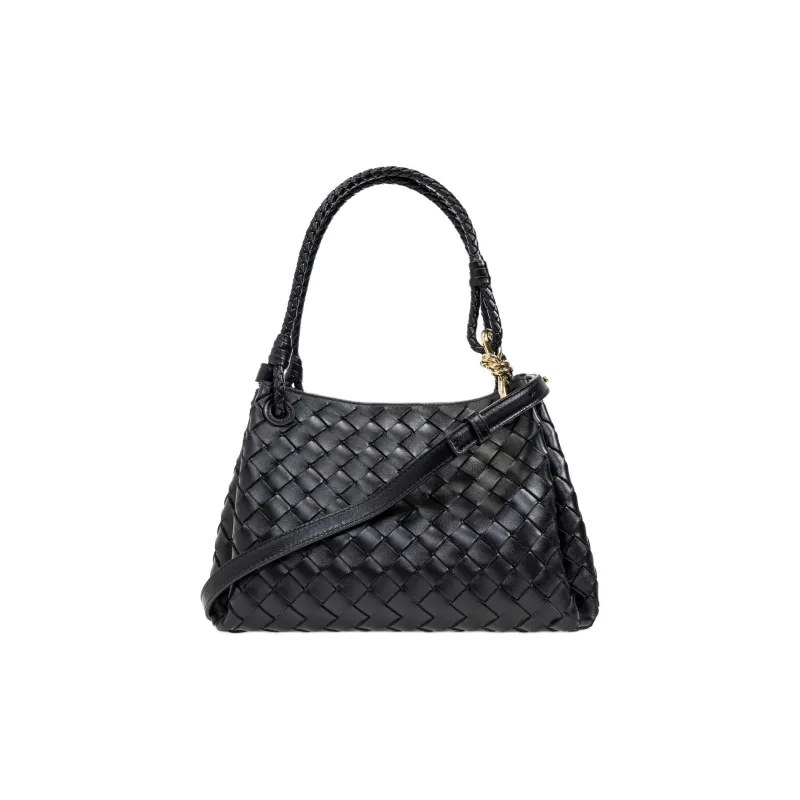 Bottega Veneta Leather One Shoulder Handbag Medium Size Women's Black-0