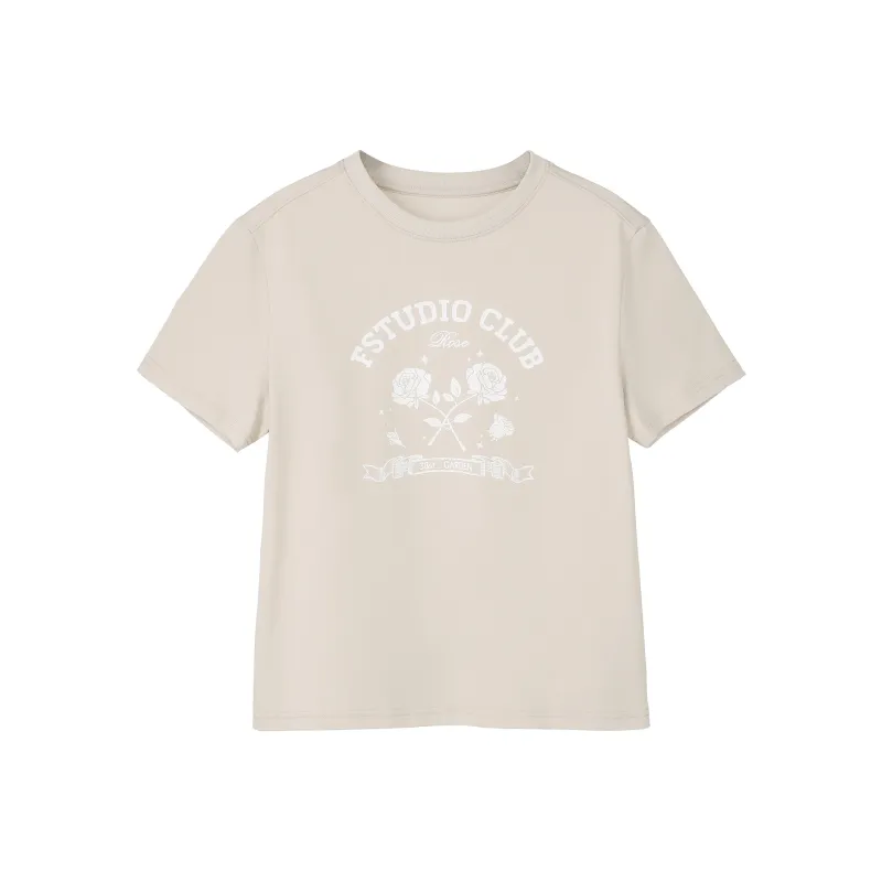 Fstudio Korean Style Commute Versatile 100% Cotton Print Short Sleeved T Shirts Women's-1