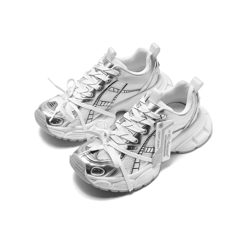 REPUSEN Slip Resistant, Abrasion Resistant, Breathable Low Top Chunky Sneakers Unisex Silver-7