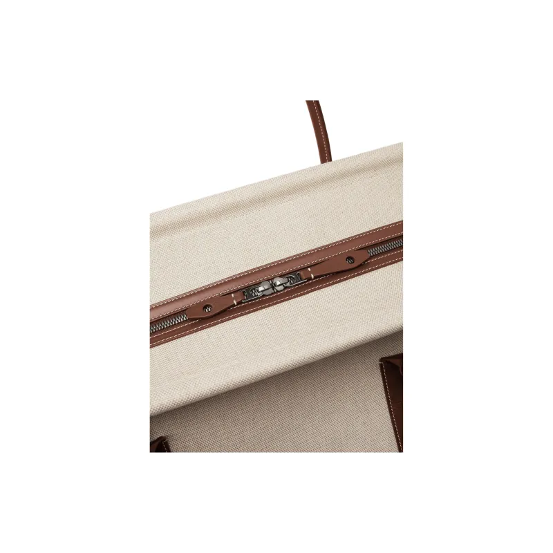 Loro Piana Loom Cotton Tote Bag, Shopping Bag, Shoulder Bag, Handbag Women's Natural & Caramel-5
