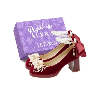 Alxnan Chunky Heel High Heels Women's Burgundy