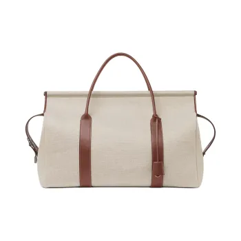Loro Piana Loom Cotton Tote Bag, Shopping Bag, Shoulder Bag, Handbag Women's Natural & Caramel