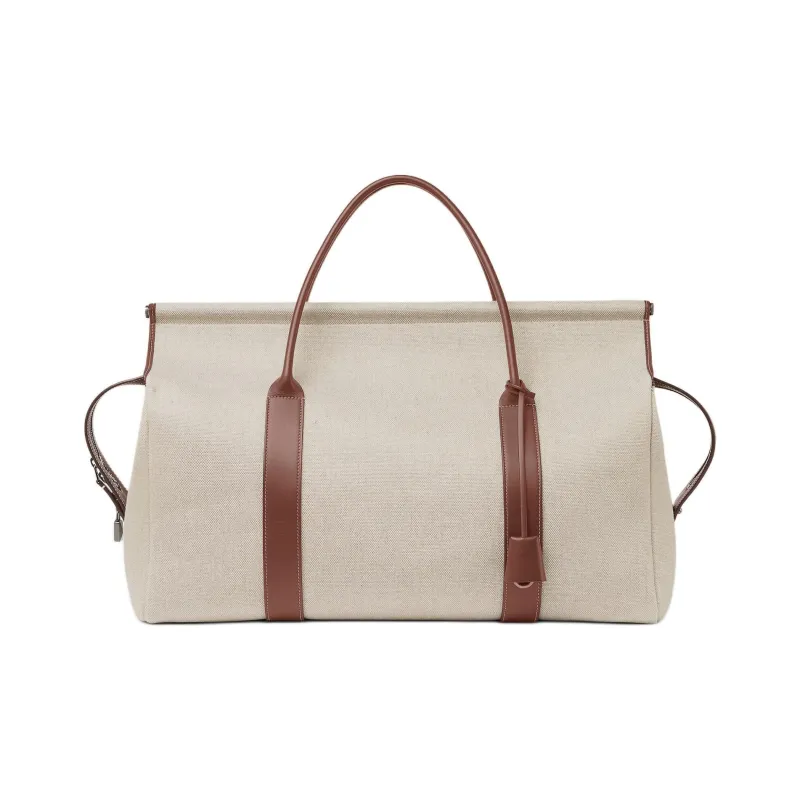 Loro Piana Loom Cotton Tote Bag, Shopping Bag, Shoulder Bag, Handbag Women's Natural & Caramel-0