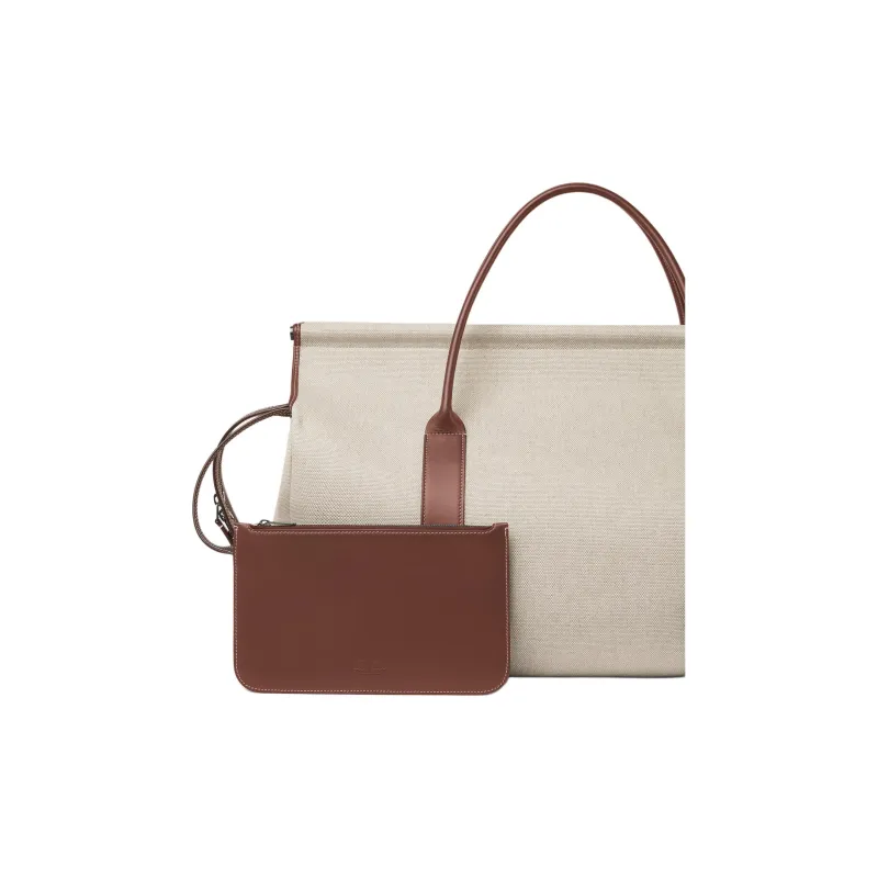 Loro Piana Loom Cotton Tote Bag, Shopping Bag, Shoulder Bag, Handbag Women's Natural & Caramel-4