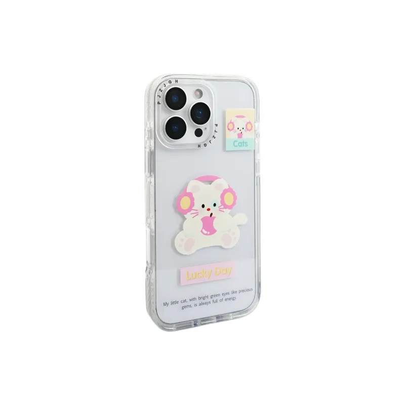 Wei Xin Acrylic Material Apple Headphone Kitten Phone Cases Compatible With IPhone 16/15 Pro Max/Apple 13/14 Pro/Max-2