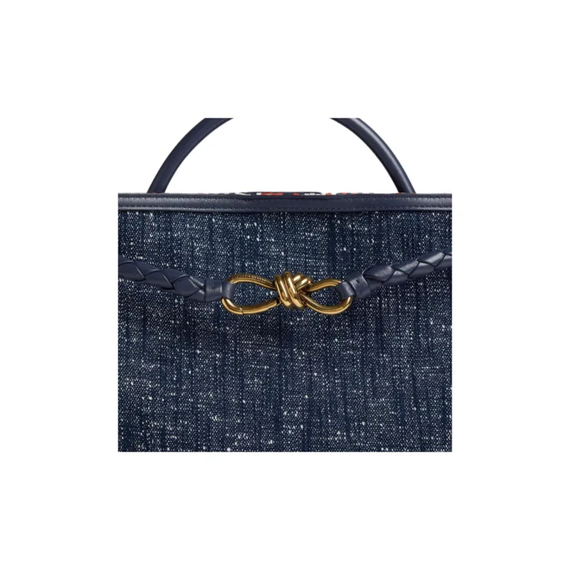 Bottega Veneta Andiamo Series Cotton Tote Bag, Shopping Bag, Shoulder Bag, Handbag Women's Marine Blue-4