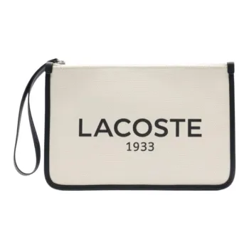 LACOSTE Cotton Fabric Clutch Women's White