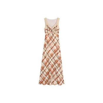 OZVO Slip Dresses Women's Apricot Base With Orange Brown
